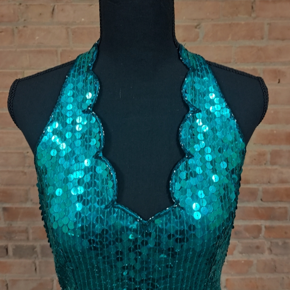 Niteline | NWT Teal Sequin Halter Dress Top